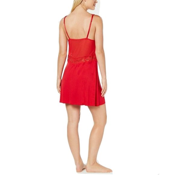 INC Gown Size XS Soft Knit Red Chemise Nightgown Lace Detail V-Neck Sleepwear - Picture 2 of 12